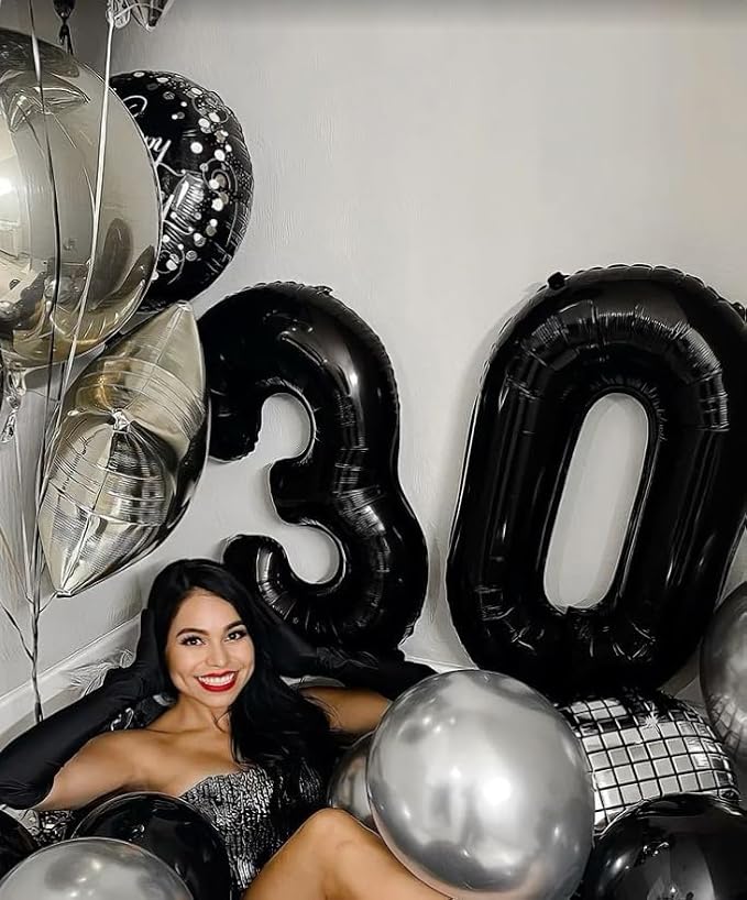 40 Inch Black 3 Large Number Balloon, 3 13 23 30 33 36 38 Black Birthday Party Decorations, Numbers Three Foil Balloons for Anniversary Graduations Celebration Supplies