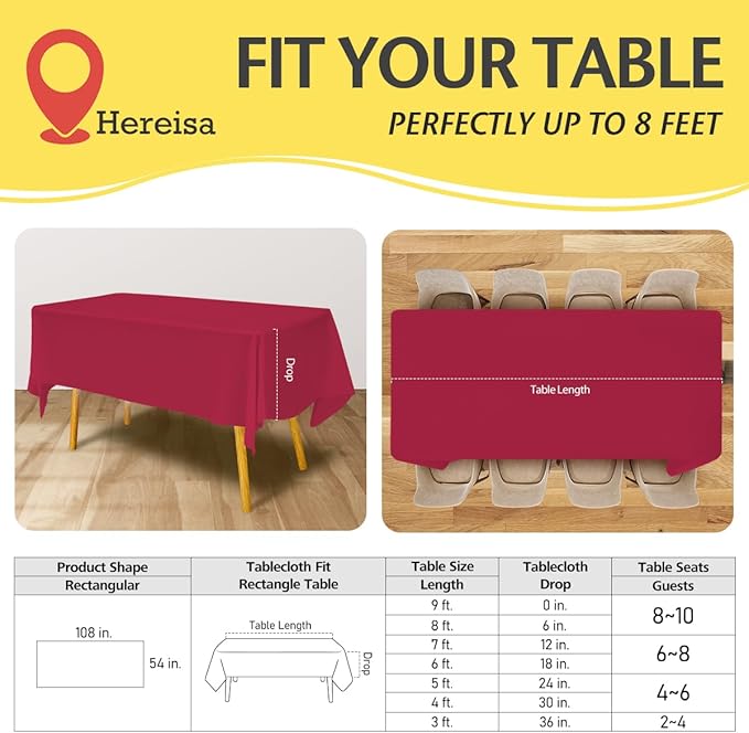 Premium Disposable Table Cloth - 12 Pack, 54 x 108 Inch Table Cloths for Parties, Decorative Tablecloths for Rectangle Tables, Cerise Plastic Table Cover, Leakproof & Sturdy, Hot Pink