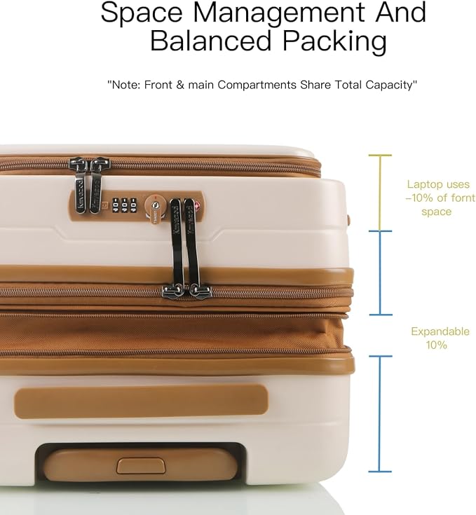 Carry On Luggage Airline Approved, 20 Inch Expandable PC Hardside Lightweight Suitcases with Spinner Wheels and TSA Lock (Beige, 20 Inch)