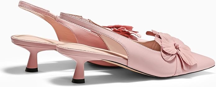 Coutgo Womens Slingback Kitten Heels Flower Closed Pointed Toe Pumps Wedding Party Dress Sandals Shoes
