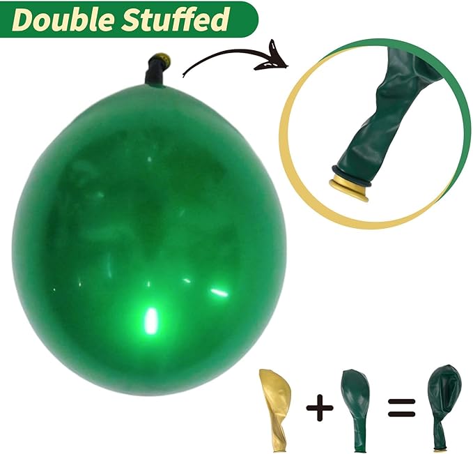 Chrome Green Balloons, 50 PCS 10 Inch Double Stuffed Metallic Dark Green Balloons, Shiny Thick Chrome Metallic Balloon Latex Helium Balloon for Birthday Wedding Graduation Party Decoration Supplies