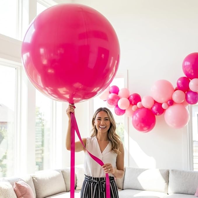 KALOR Hot Pink Giant Balloons 36 Inch Large Latex Balloons, 4 Pack Jumbo Round Helium Balloon for Birthday Bridal Shower Wedding Baby Shower Party Decorations