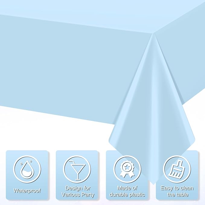 6Pcs Light Blue Tablecloths,Disposable Plastic Tablecloth,Waterproof Baby Blue Rectangle Table Cover for Graduation Birthdays Weddings Anniversary Party Decorations,54 x 108 Inch