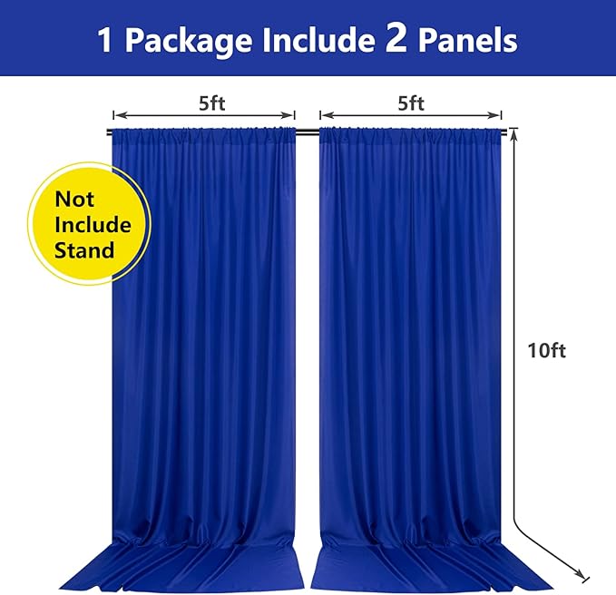 10ft x 10ft Royal Blue Backdrop Curtains for Party Stage Wedding Ceremony Light Filtering Curtains Photography Backdrop for Baby Showers Rod Pocket Home Sliding Door Decoration, 5ft x 10ft, 2 Panels