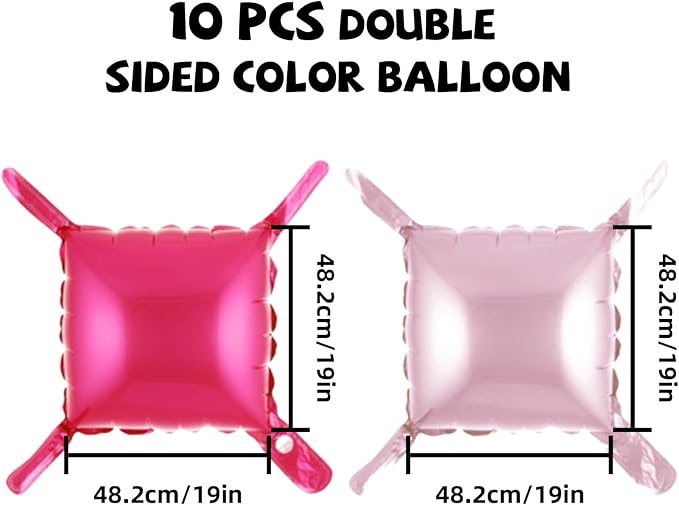 Hot Pink Square Balloons Wall, 10 PCS Magenta Foil Balloons Wall Double Sided Pink Balloon Wall Backdrop for Girls Bachelorette Birthday Bridal Shower Princess Party Decorations