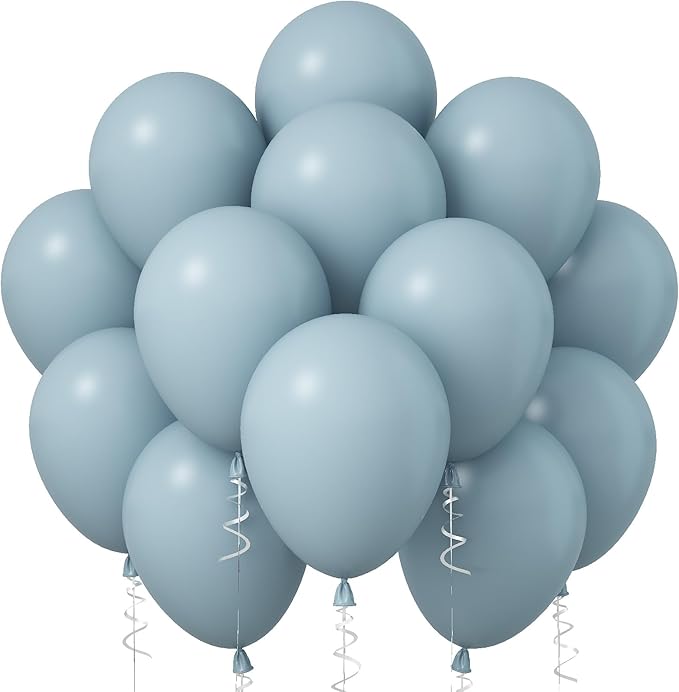 Blue Balloons, 12 Inch 30 Pcs Pale Aqua Blue Balloon Muted Dusty Blue Latex Balloons Matte Retro Powder Light Blue Helium Balloons for Birthday Boho Baby Shower Bachelorette Party Decorations
