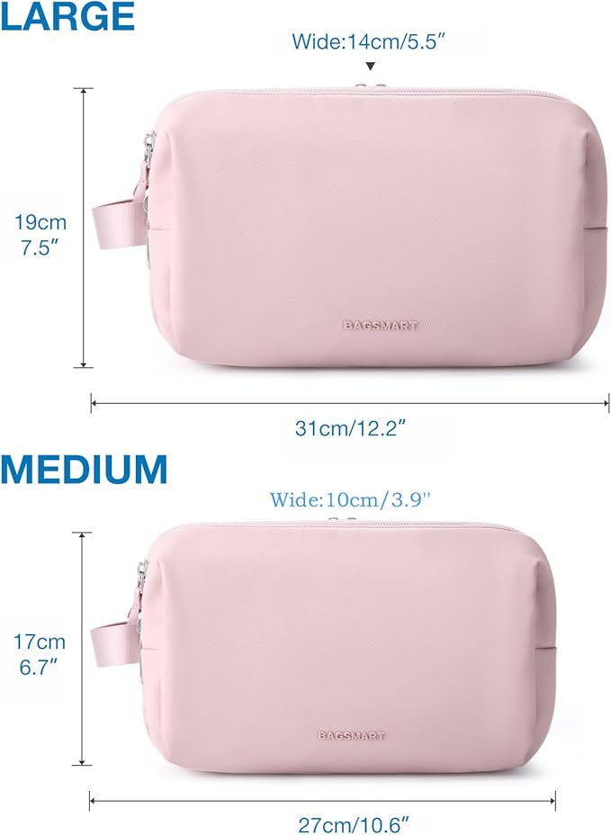 BAGSMART Toiletry Bag for Men, Travel Toiletry Organizer Dopp Kit Water-resistant Shaving Bag for Toiletries Accessories, Door Room Essentials,Pink-large