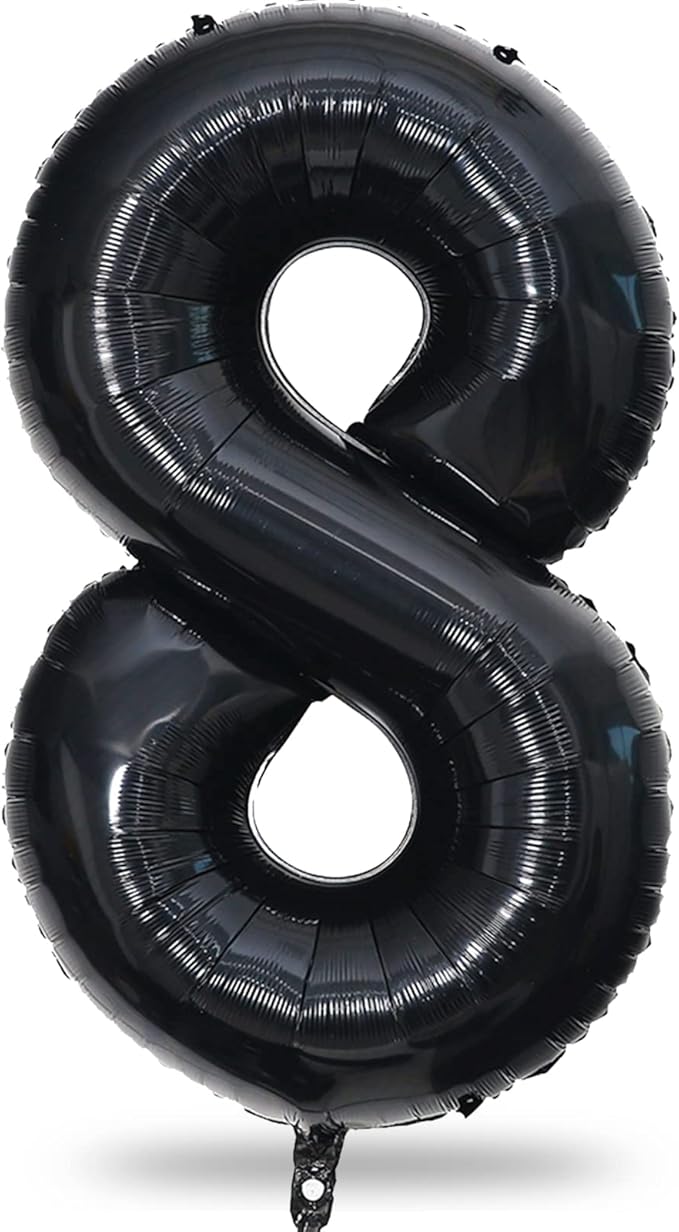Black Number 8 Balloons, 40 Inch 8th Birthday Foil Balloon for Boys Girls, Giant Self Inflating Helium Mylar Foil Number Balloons 0-9 for Women Men 18th 80th Anniversary Party Decorations Supplies