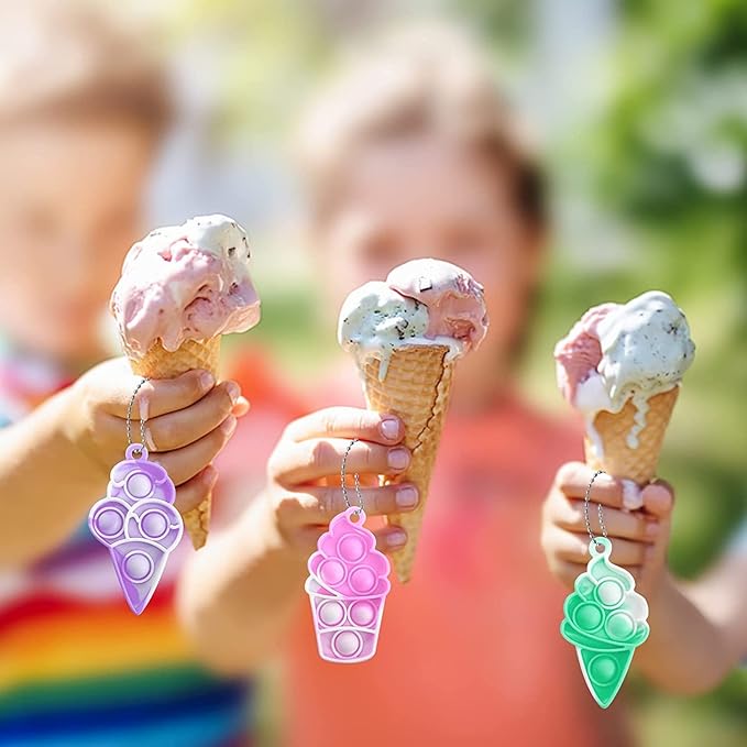 20Pcs Pop Keychain Fidget Toys Pop Ice Cream Fidget Toys Relieve Anxiety Stress Hand Office Desk Toys for Kids Adults