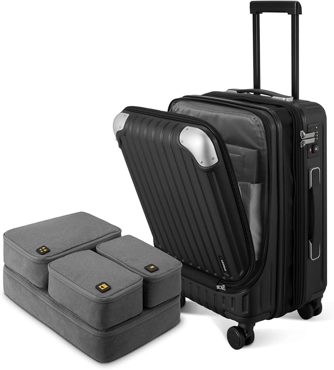LEVEL8 Grace Carry On Luggage Airline Approved, 20 Inch Expandable Hardside Carry On Suitcase With Wheels, Abs+Pc Small Luggage with Tsa Lock, Black, 20-Inch