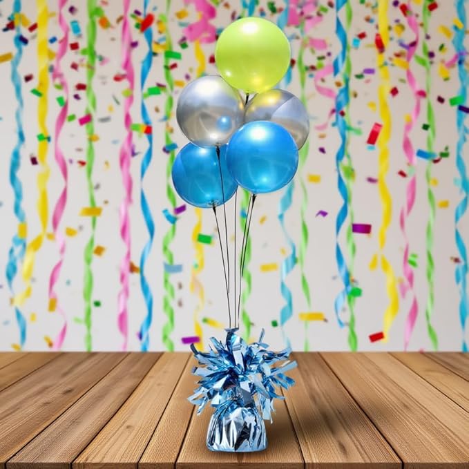 Aluminum Foil Balloon Weights for Parties (12 pcs) - 0.31lb (140g) Each - Premium Balloon Anchors for Birthday, Wedding, Dinner, Indoor & Outdoor Decorations（Light Blue 12pcs）