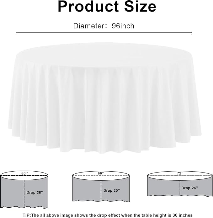 6 Pack Premium White Plastic Table Cloth -96 Inch Round Tablecloth, Disposable Tablecloth Plastic Table Cover for Parties (6, White, 96" Round)