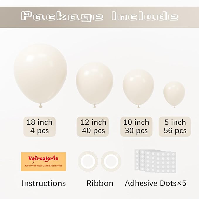 130pcs White Sand Balloons Different Sizes 18" 12" 10" 5" Off White Party Latex Balloons for Birthday Baby Shower Graduation Wedding Gender Reveal Anniversary Party Decorations
