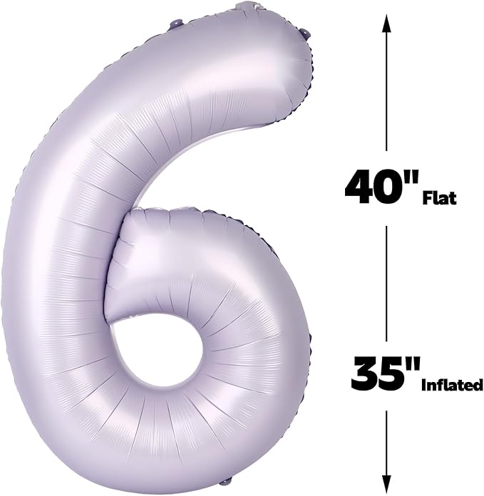Lavender 40 Inch Mylar Foil Number 6 Balloon, Birthday Digital Balloons for 6 16 Boy Girl Party Decorations Supplies,2026 Lilac Big Helium Balloon Numbers for 26 36 46 60 Men Women Anniversary