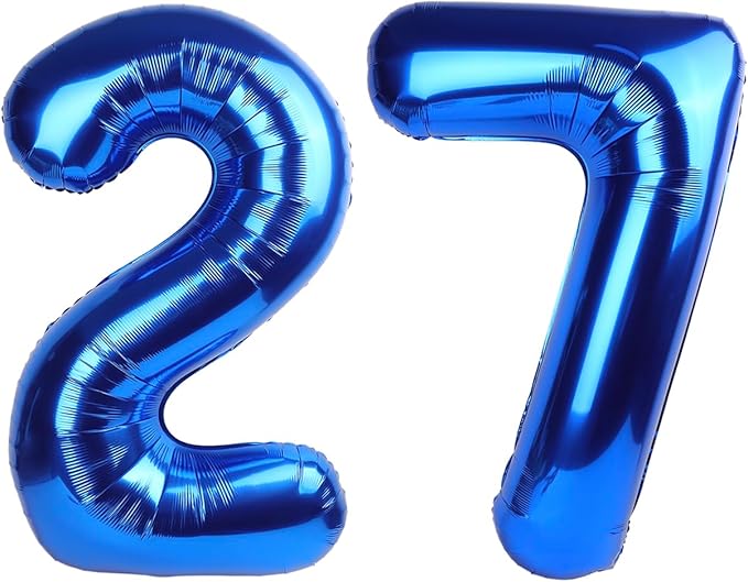 27 Number Balloons, Dark Blue Balloons for Man Woman 27th Birthday Decoration, Foil Number Ballon for 27, 72 Anniversary, Bridal Shower, Graduation, Halloween, Christmas, New Year