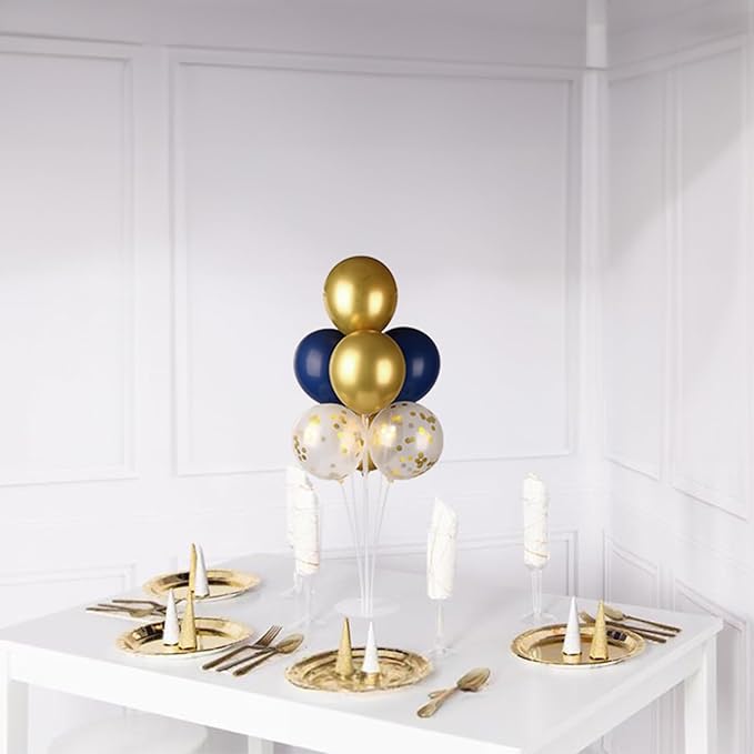 6 Sets Balloon Stand Kits, Balloon Sticks with Base for Table Centerpieces Graduation Birthday Baby Shower Gender Reveal Party Decorations(Navy&Gold)