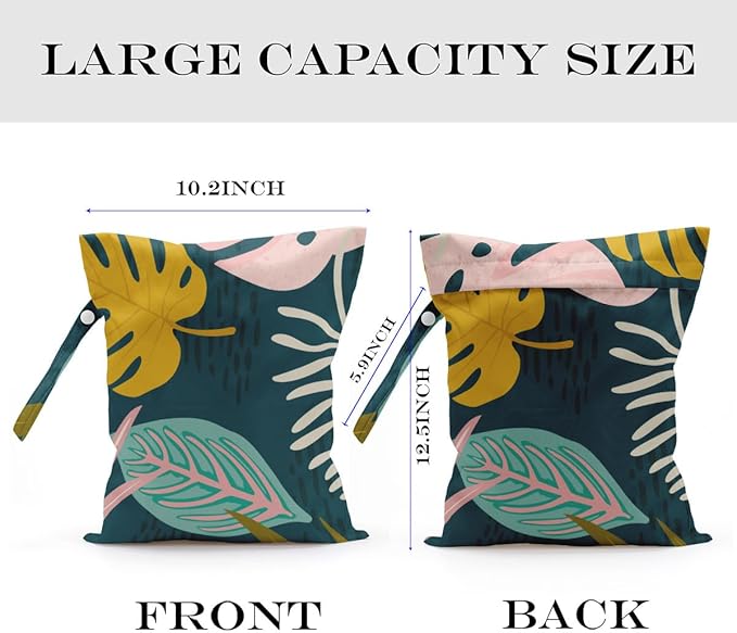 Wet Bag, Wet Dry Bag, Wet Bag for Swimsuit, Travel, Beach, Pool, Diapers, Dirty Yoga Gym Clothes, Makeup Bag, Waterproof Tropical Palm Leaves Decor Jungle Palm Leaf Favors