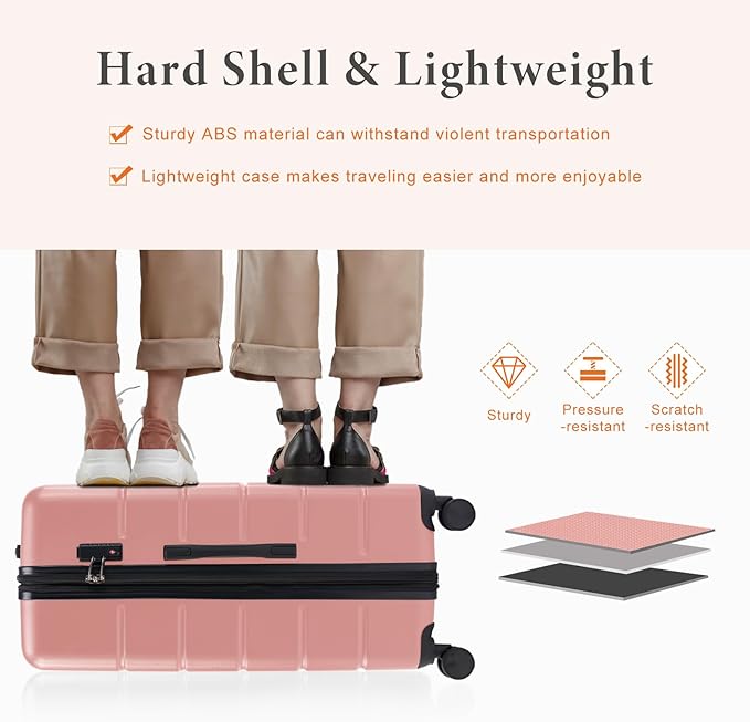 Sweetcrispy Carry on Suitcase, Luggage with Spinner Wheels, Hard Shell ABS, TSA Lock, 28 Inch Pink