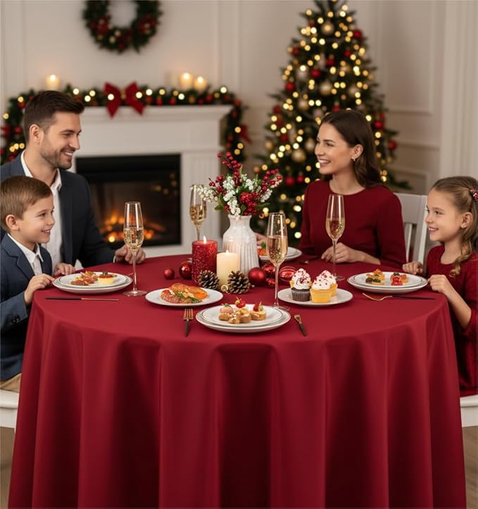 Fitable 6 Pack Red Tablecloths for Round Tables - 108 Inches in Diameter - Stain Resistant and Washable Table Clothes, Polyester Fabric Table Covers for Wedding, Party, Banquet, Formal Events