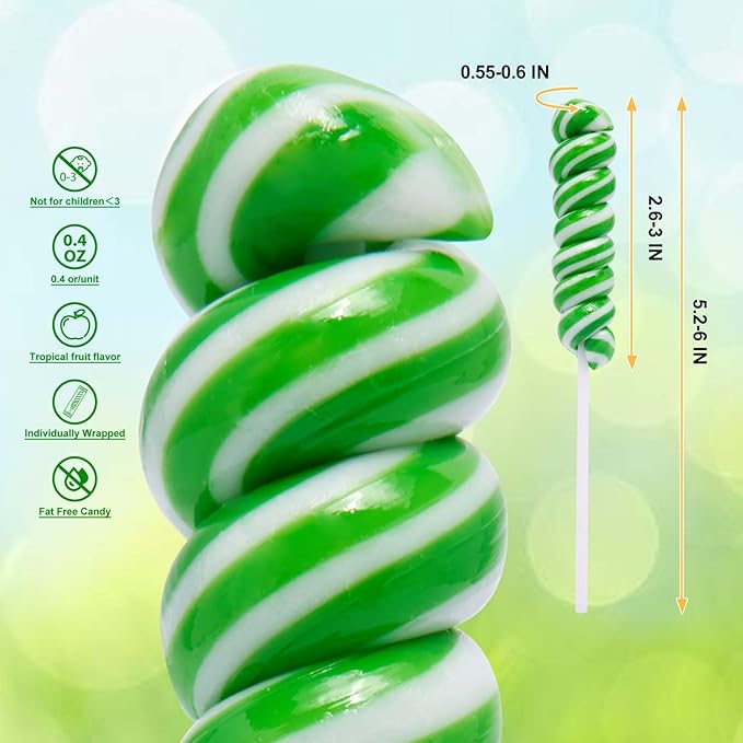 Twisty Lollipop,St. Patrick's Shamrock Twist Lollipops Individually Wrapped Bulk,Green Lollipops Candy for Birthday,Party Bag Fillers,12g Tropical Fruit Flavor 30 Pack
