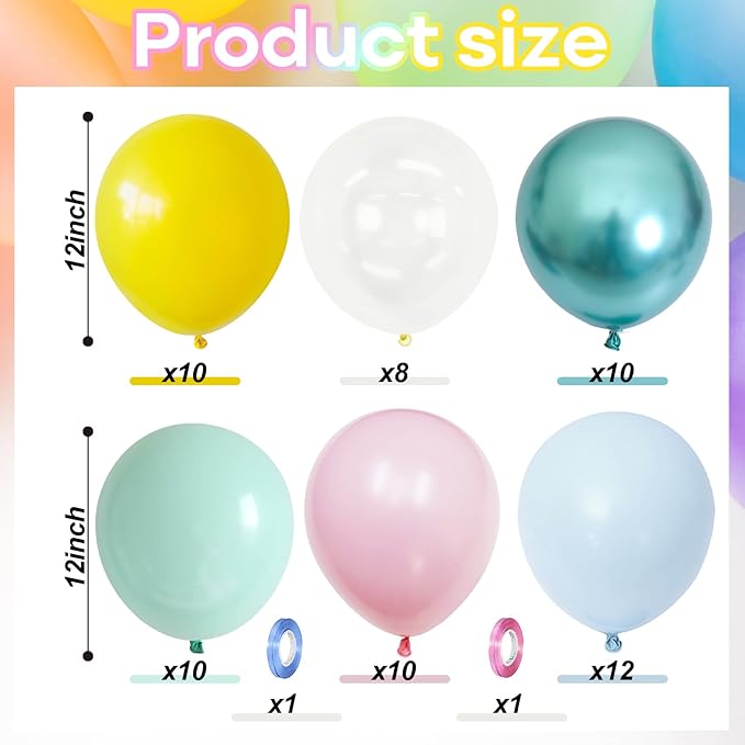 Colorful Cartoon Shark Balloons, 60PCS Pastel Pink Green Blue Yellow Clear Metallic Dark Green Latex Balloons for Ocean Baby Shower Under the Sea Birthday Theme Party Decorations Supplies