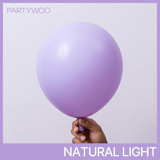 PartyWoo Lavender Balloons 152pcs Different Sizes Pack of 18 12 10 5 Inch Light Pastel Purple Lilac Balloon Arch Kit for Baby Shower Bachelorette Fairy Birthday Princess Party Decorations Purple-Q10