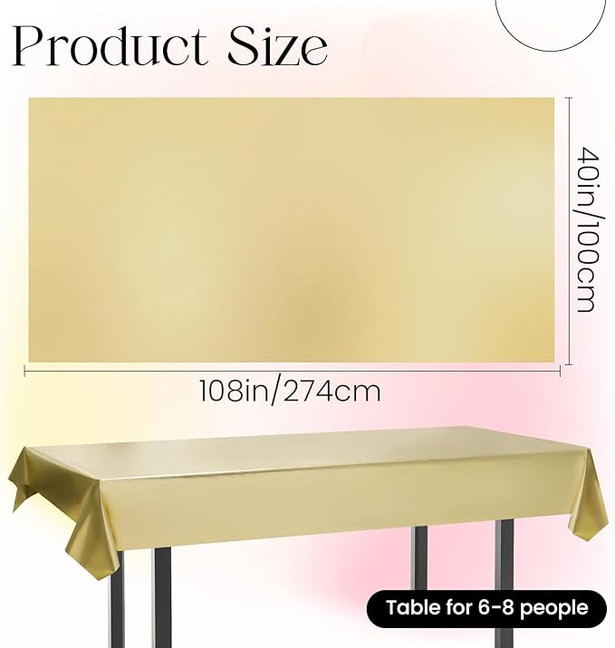 1 pcs Gold Tablecloth Plastic -Stunning Metallic Matte Finish, 40" x 108" New Year Table Cloth, Perfect for Bachelorette Wedding Graduation Birthday Party Anniversary Event Decorations
