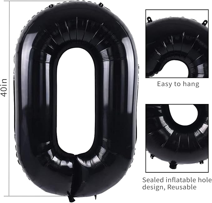 Smlpuame 40 inch Number Balloon 0-9 Black Large Number 80 Balloons,Digital Balloons for Birthday Party Celebration Decorations Supplies, Helium Foil Number Balloons for Wedding Anniversary