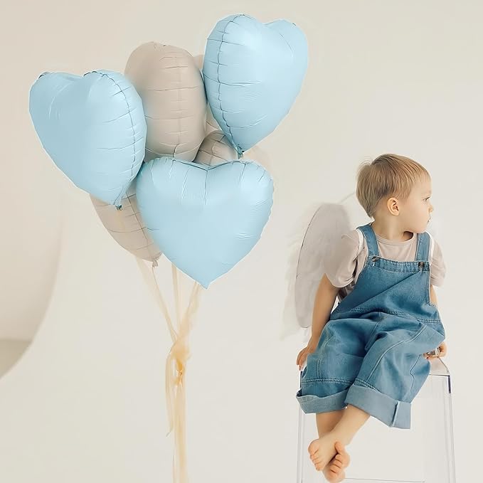Baby Blue Heart Balloons,12Pcs Pastel Blue Heart Shaped Foil Balloons,18Inch Pastel Helium Balloon for Baby Shower Birthday Anniversary Wedding Party Decorations