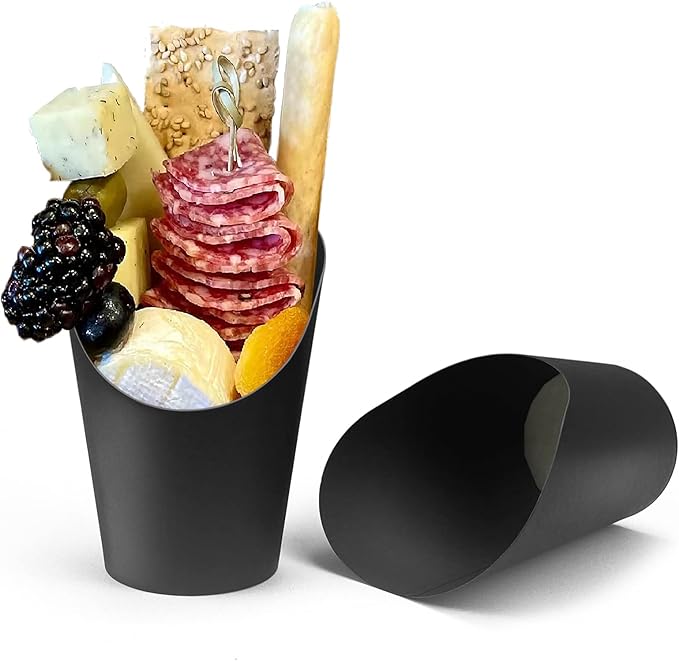 CAMKYDE 50 Pcs French Fries Holder, 14oz Disposable Paper French Fry Cups Charcuterie Cups for all Occasions (14oz, Black)