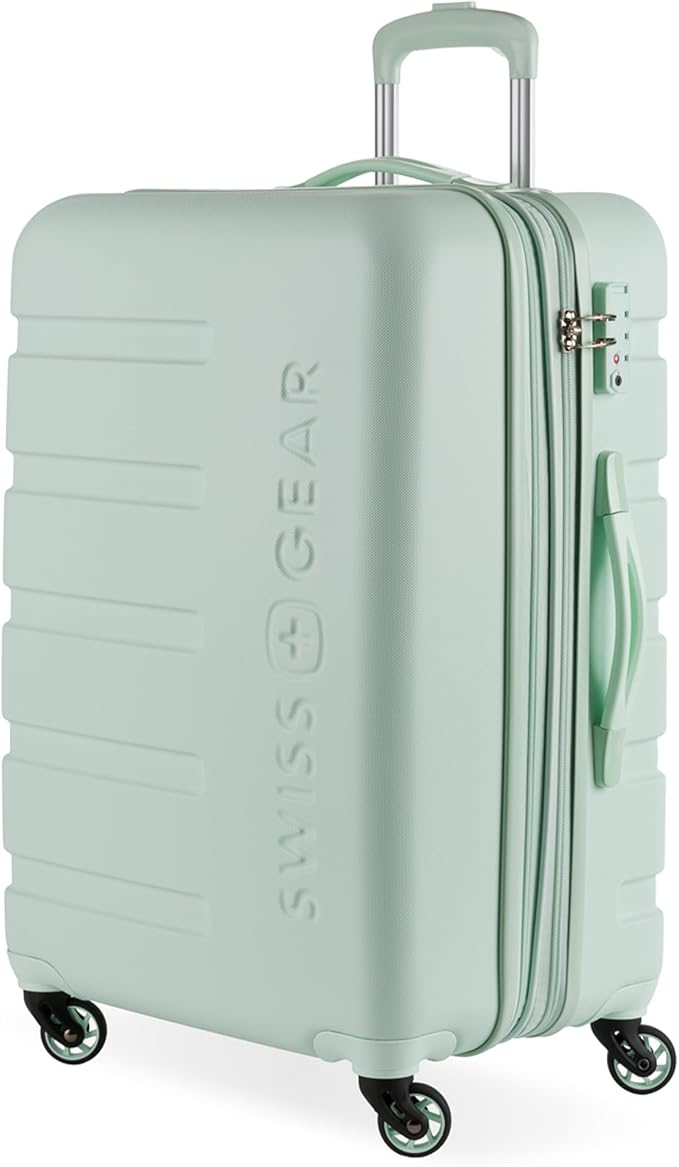SwissGear 7366 Signature Hardside Expandable Luggage with Spinner Wheels, TSA Lock, Clearly Aqua, Checked-Medium 23-Inch