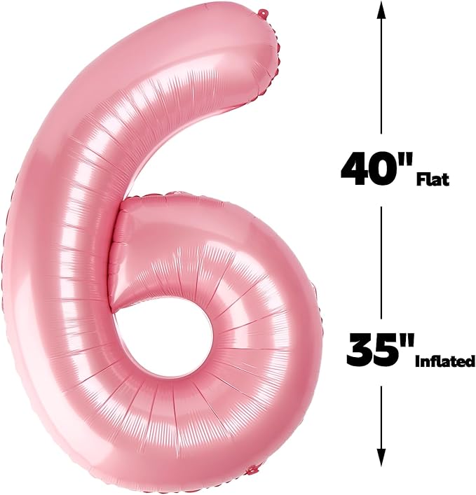 Pearlescent Pink 40 Inch Mylar Foil Number 6 Balloon, Birthday Digital Balloons for 6 16 Boy Girl Party Decorations Supplies,Pearl Pink Big Helium Balloon Numbers for 26 36 46 60 Men Women Anniversary