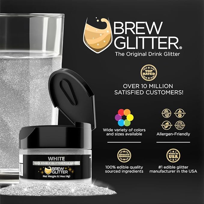 Brew Glitter Edible Glitter for Drinks, Cocktails, Beer, Garnish & Beverages (White, 4 Grams)