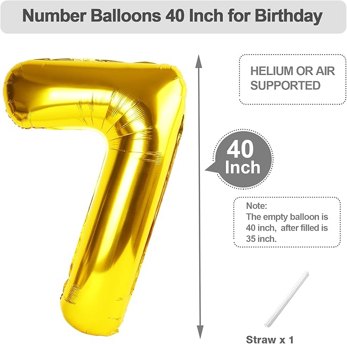 27 Gold Number Balloons, 40 Inch Balloons for Woman Man 27th Birthday Party Decoration, Foil Number Ballon for 27, 72 Anniversary, Bridal Shower, Graduation, Valentine's Day, Mother's Day, Easter