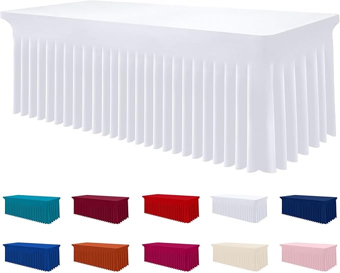 Smiry Spandex Tablecloth, Elastic Fitted Stretch Tablecloth for 4FT Rectangle Tables, Waterproof Washable Table Cover Skirt for Outdoor, Wedding, Parties & Banquet (White, 48Lx30Wx30H Inch)