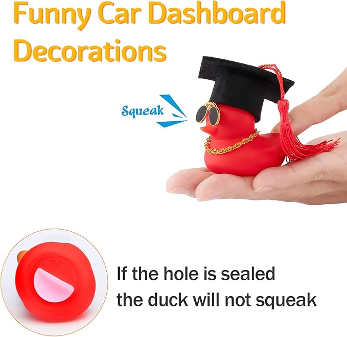 wonuu Car Dashboard Decor Graduation Hat Color Rubber Duck, Car Ducks Ornaments with Mini Graduation Hat Necklace Sunglasses (Green)