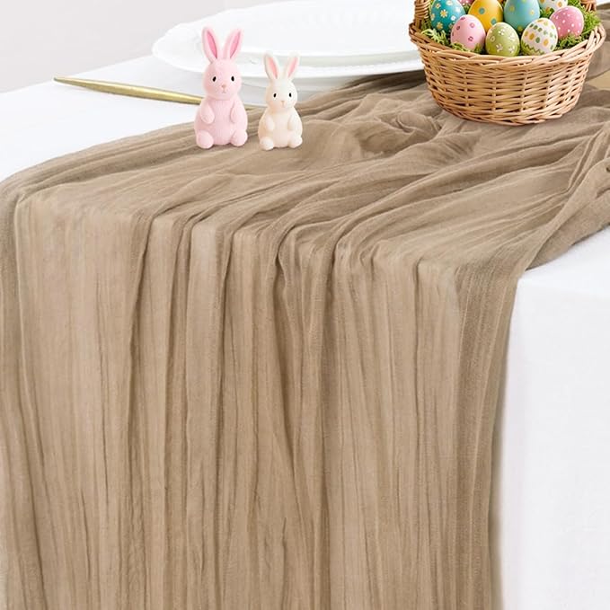 Socomi Nude Brown Cheesecloth Table Runner Easter Spring Boho Rustic Gauze 120 inch 10FT Cheese Cloth Runner for Wedding Party Baby Shower Birthday Home Decor Holiday Decorations