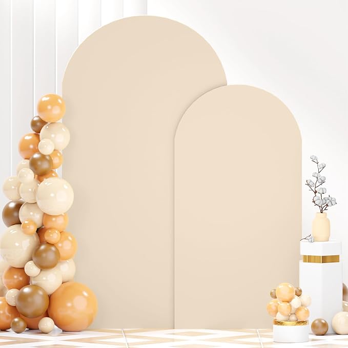 Beige Spandex Arch Cover Set of 2 Arch Covers Stretchy Backdrop Chiara Wall Arch Stand Cover 6FT 7.2FT Round Top Backdrop Cover for Arched Stand Wedding Covering for Balloon Party Ornaments