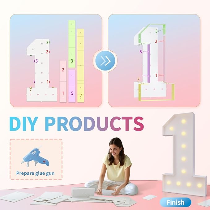 imprsv 4FT Marquee Numbers,DIY Light Up Numbers for 30th Birthday Decorations, Party Party Decorations,Anniversary Party Decor,Mosaic Number for Balloons Number 3,Pre-Cut Foam Board Kit