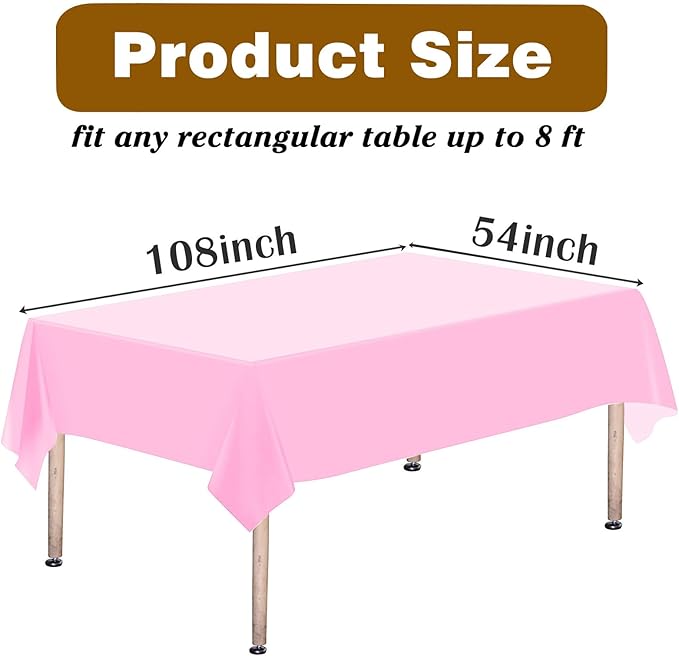 Kopokita 2PCS Pink Plastic Tablecloths 54 x 108 Inch, Disposable Table Cloths Rectangle Party Table Covers