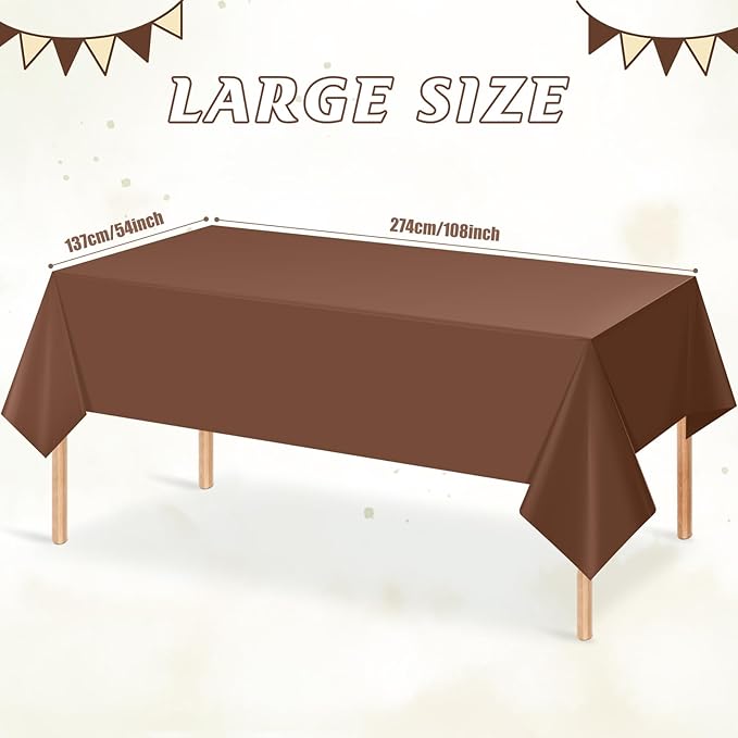 3Pcs Brown Plastic Tablecloths for Rectangle Tables,Disposable Chocolate Table Cloth,Waterproof Tan Table Cover for Fall Thanksgiving Harvest Birthdays Weddings Party Decorations,54 x 108 Inch