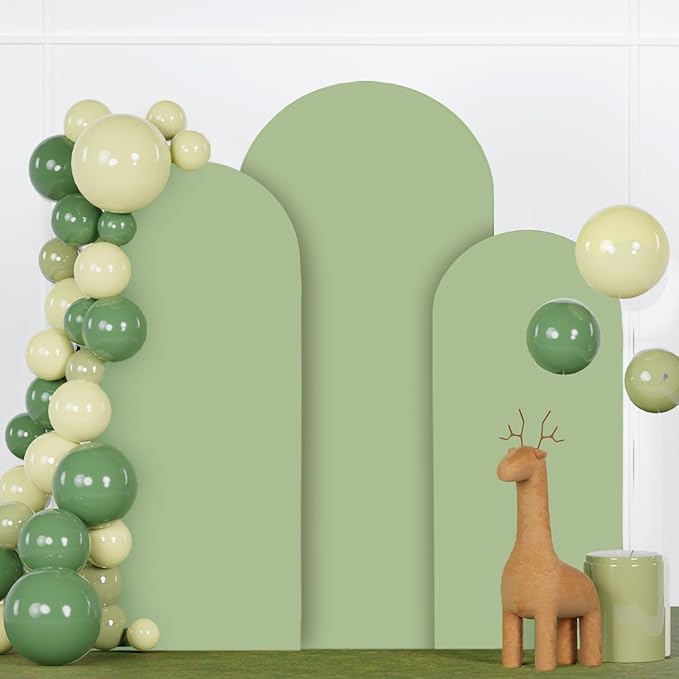 Sage Green Wedding Arch Cover Set of 3 Spandex Fitted Arch Backdrop Cover 6FT 6.6FT 7.2FT Chiara Arch Stand Covers Round Top Arch Cover Backdrop Fabric for Wedding Balloon Party Decorations
