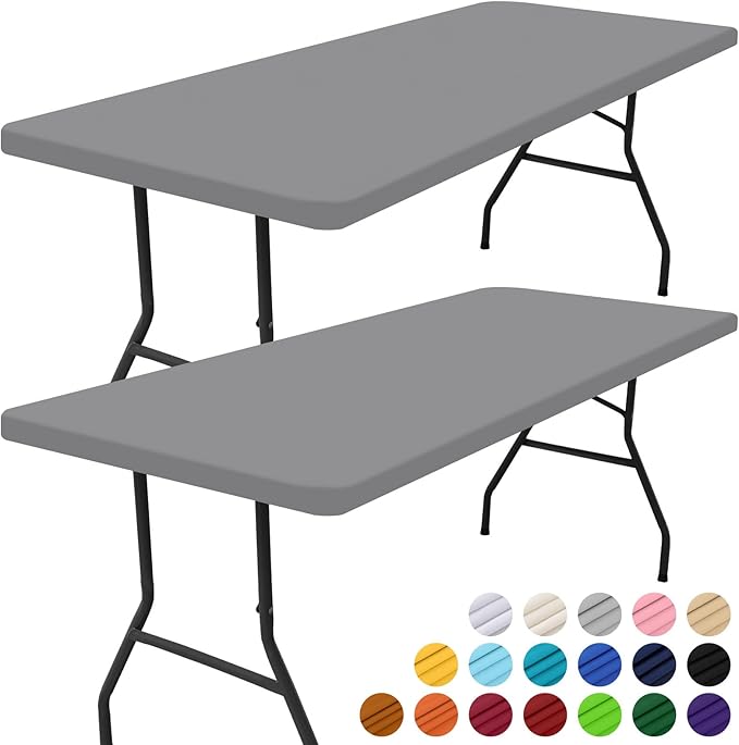 Smiry 2 Pack Rectangle Picnic Table Cloth, Waterproof Elastic Fitted Tablecloths, Washable Polyester Rectangular Patio Table Cover for Camping, Indoor and Outdoor (Grey, 30"x72")