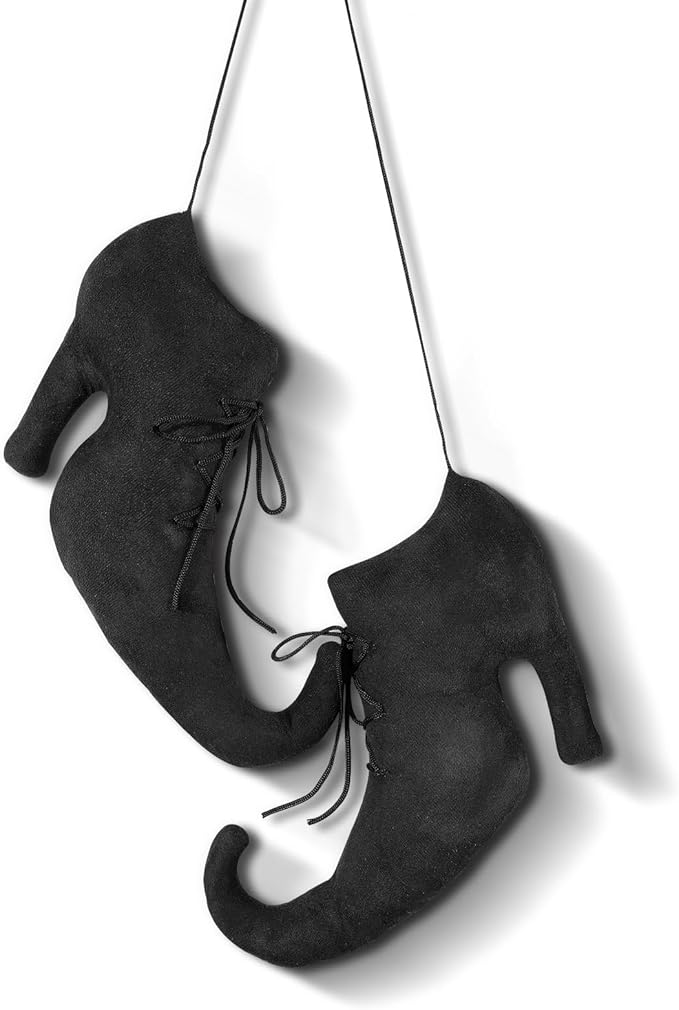 Suhine 12 Inch Large Halloween Witch Shoes Hanging Decoration 3D Primitive Vintage Retro Witch Boot Ornaments for Halloween Wall Door Mantel Indoor Outdoor Farmhouse Decoration