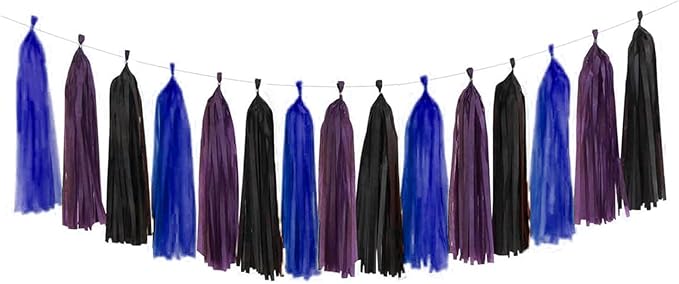 Dark Blue Dark Purple and Black Tassel Garland Banner Paper Tassels for Video Game Birthday Party Decorations,Pack of 15