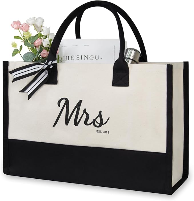 TOPDesign Canvas Tote Bag, Bridal Shower Gifts for Bride, Wedding Bachelorette Bride Gifts Shoulder Bag