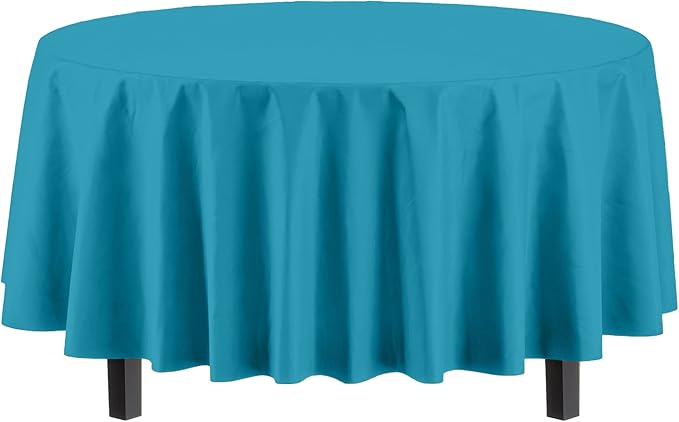 Exquisite Party Solids 6-Pack Premium Plastic Tablecloth 84in. Round Plastic Table Cover - Turquoise