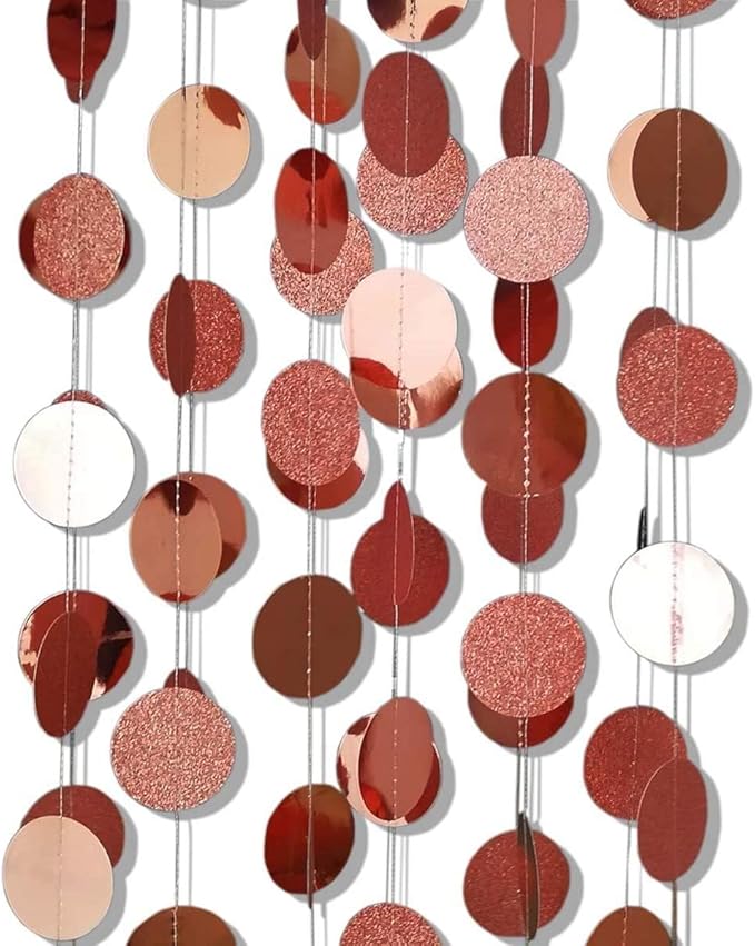Shining Rose Gold Circle Dots Hanging Garland Sparkling Streamer Glitter Bunting Banner Backdrop for Wedding Baby Shower Birthday Xmas Decor 40 Feet