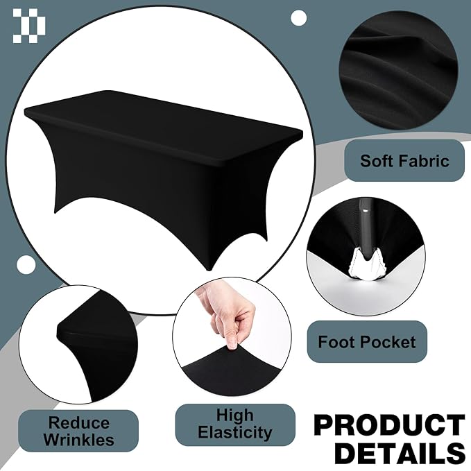 Trlyc 1 Pack 6FT Spandex Table Cloth - 72 x 30 Inch Rectangular Stretch Tablecloth, Wrinkle Resistant Scretch Table Cover for Wedding, Party, Banquet, Picnic, Outdoor Decoration (1Pcs,Black)