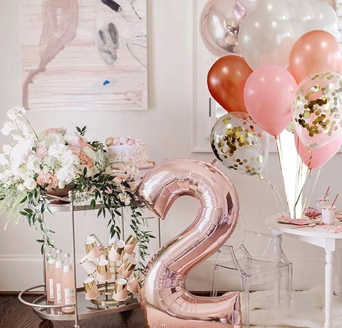 Juland Rose Gold Number Balloons Large Foil Mylar Balloons 40 Inch Giant Jumbo Number Balloons for Birthday Party Decorations 27